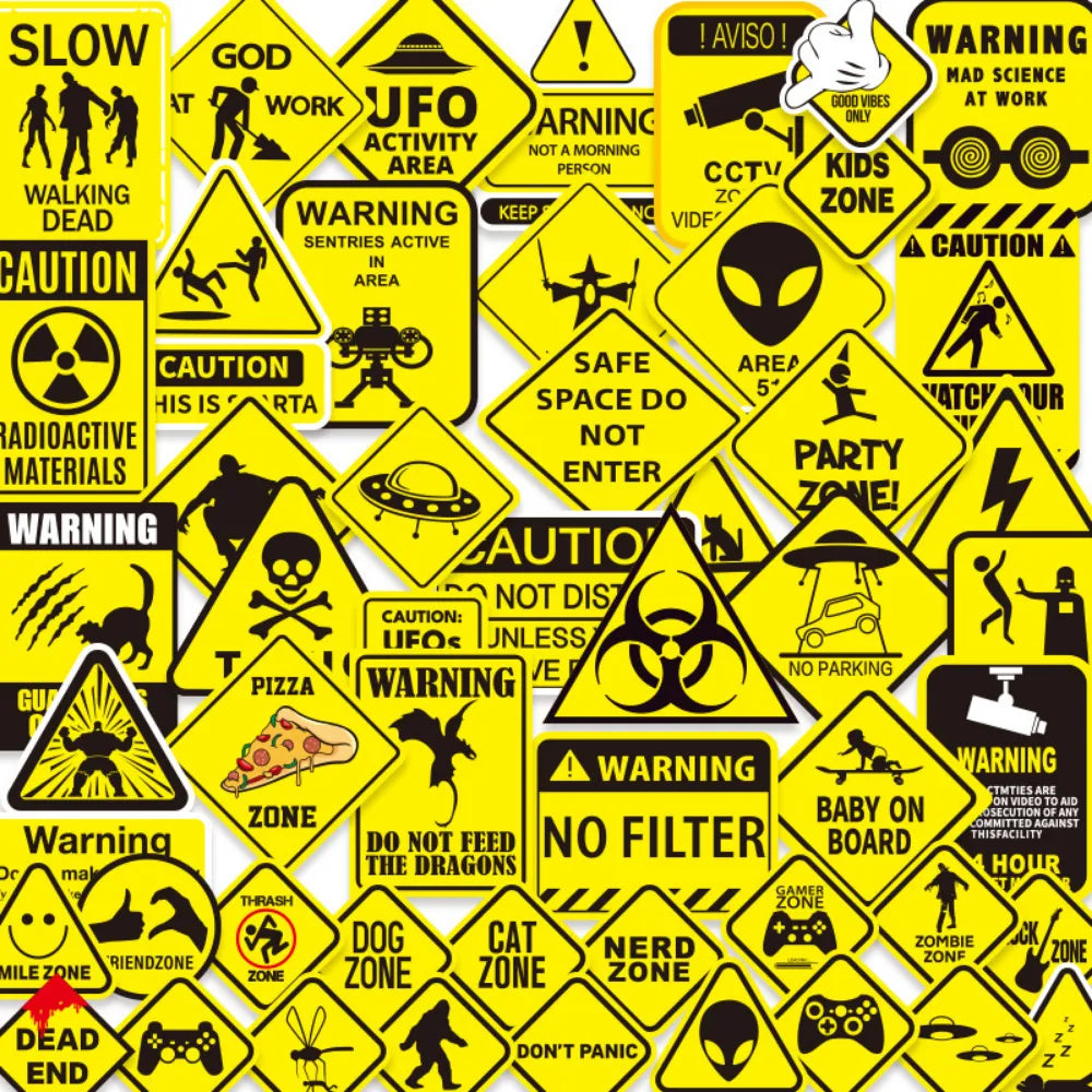 Autocollant "Attention" Shop Radiocommandé x50 - Jaune