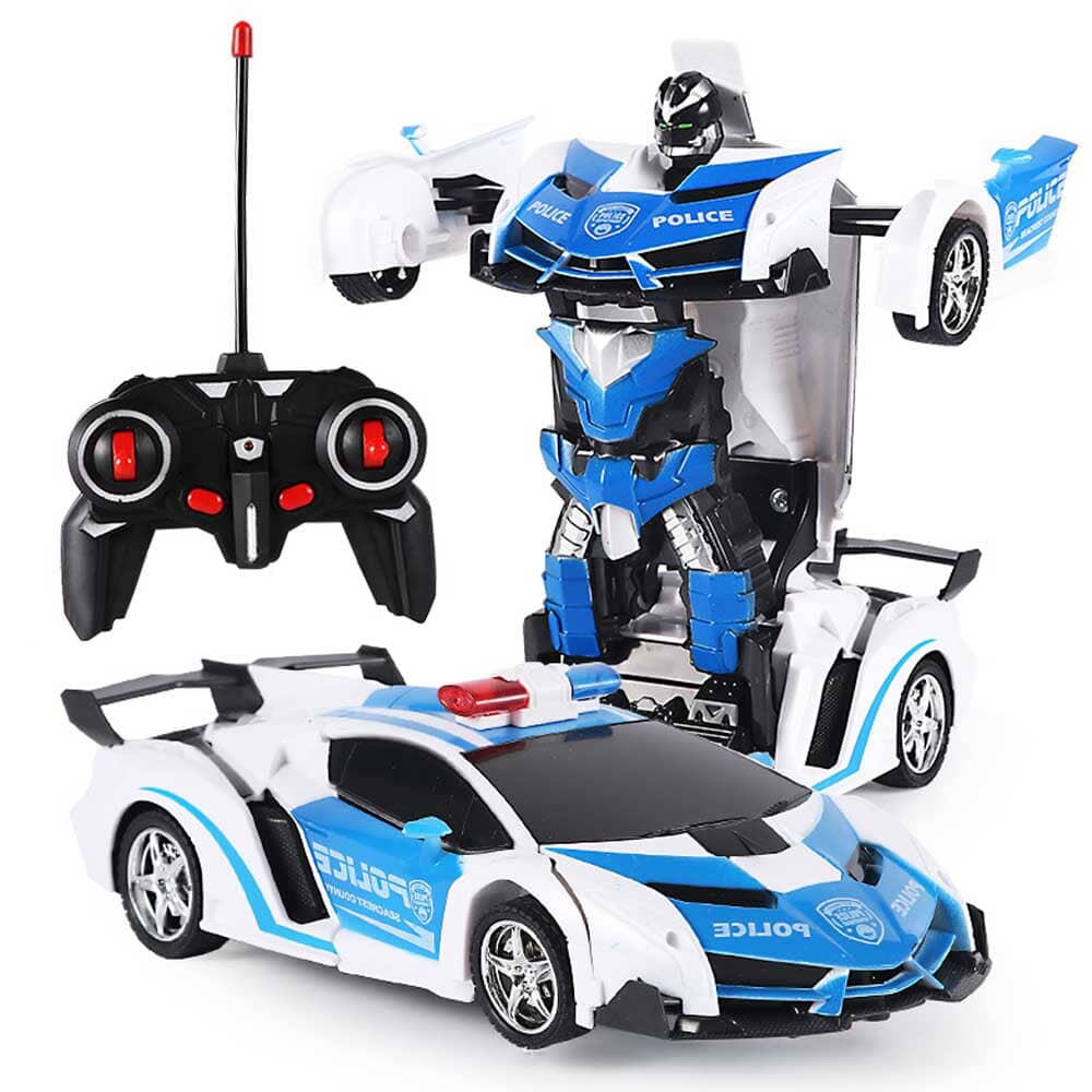 Voiture de police robot transformable télécommandée bleue • Voitures  Télécommandées
