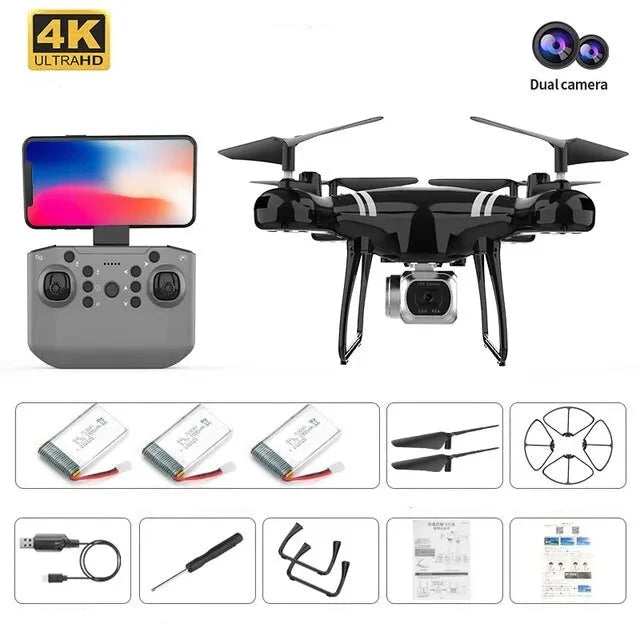 Drone wifi Shop Radiocommandé Noir - 4k caméra + 3 batteries 