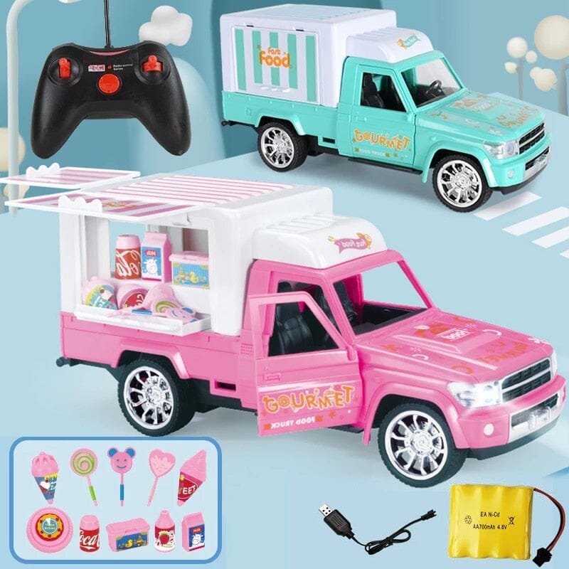 Voiture de buffet de voiture de camping-car rose télécommandée pour enfants  de 5 à 12 ans, jouet électrique avec accessoires